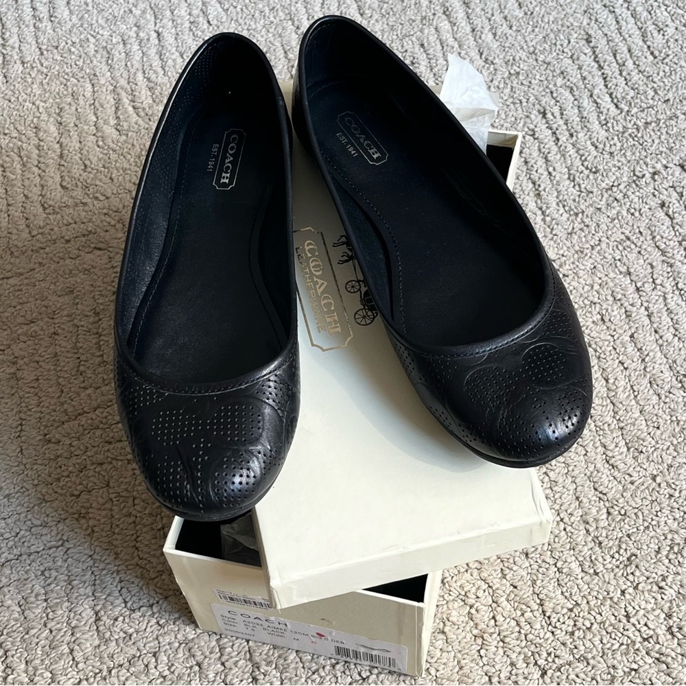 COACH BLACK PERFORATED LEATHER BALLETS SIZE 7.5